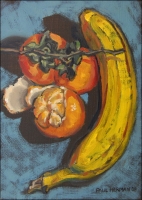 Banana, Persimmon & Tangerine, oils on panel 7 x 5 inches