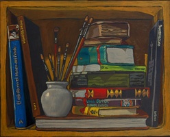 Bookshelf IX, with sables- Oils on panel 8 x 10 inches