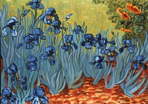 Painting, oil on canvas- Irises composed as an invented continuation of Van Gogh's painting.