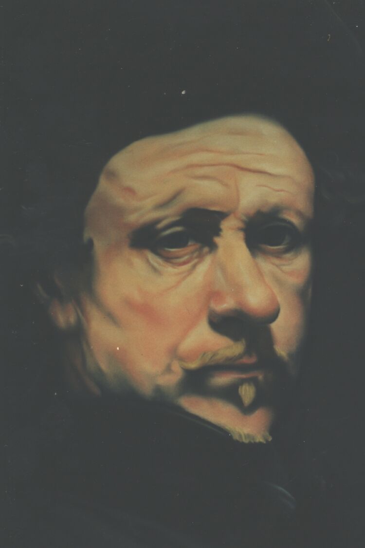Painting, pastel on paper. Rembrandt self-portrait. 