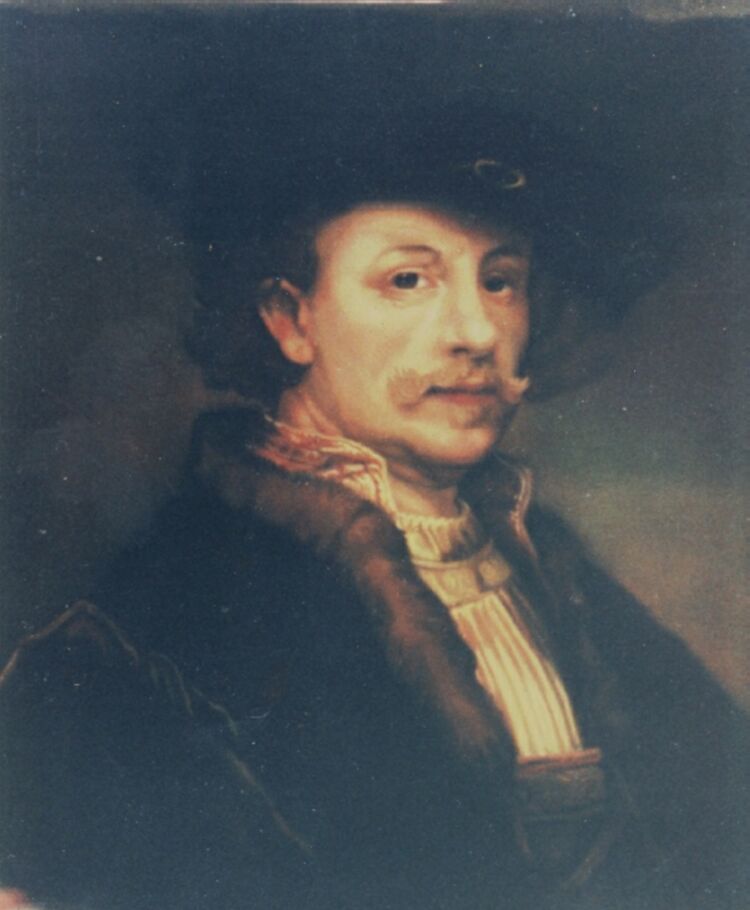 Painting, pastel on paper. Rembrandt self portrait at age 34. 