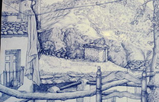 Drawing, View from Atalbeitar, ball-point pen. 30 x 50 cm