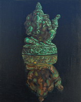 Bronze Ganesh oils on wooden panel 10 x 8 inches