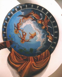 Circular mural on a ceiling, the angels are portraits of the client's children.