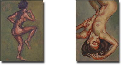 Two little nude sketches by the artist- oils on panel 7 x 5 inches (18 x 12 cm)