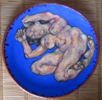 Oils on hand-made Moroccan clay platter for bread. 44 cm diameter (17 inches)