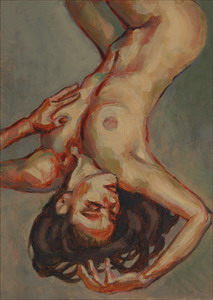 Upside-down nude. Oils on panel 7 x 5 inches (18 x 12 cm)