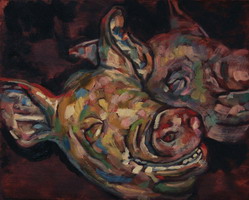 Pig heads. Oils on panel 8 x 10 inches