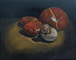 Snail on Stone- oils on wooden panel 8 x 10 inches