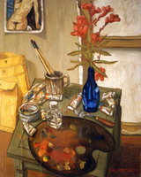 Painting, oil on pastel paper, Studio table, Los Angeles 65cm x 50cm